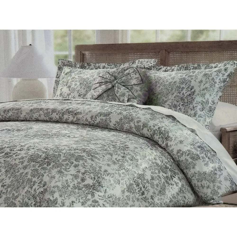 New Tahari Home 4PC KING Duvet Cover Steel Gray Shams Round Bow Pillow